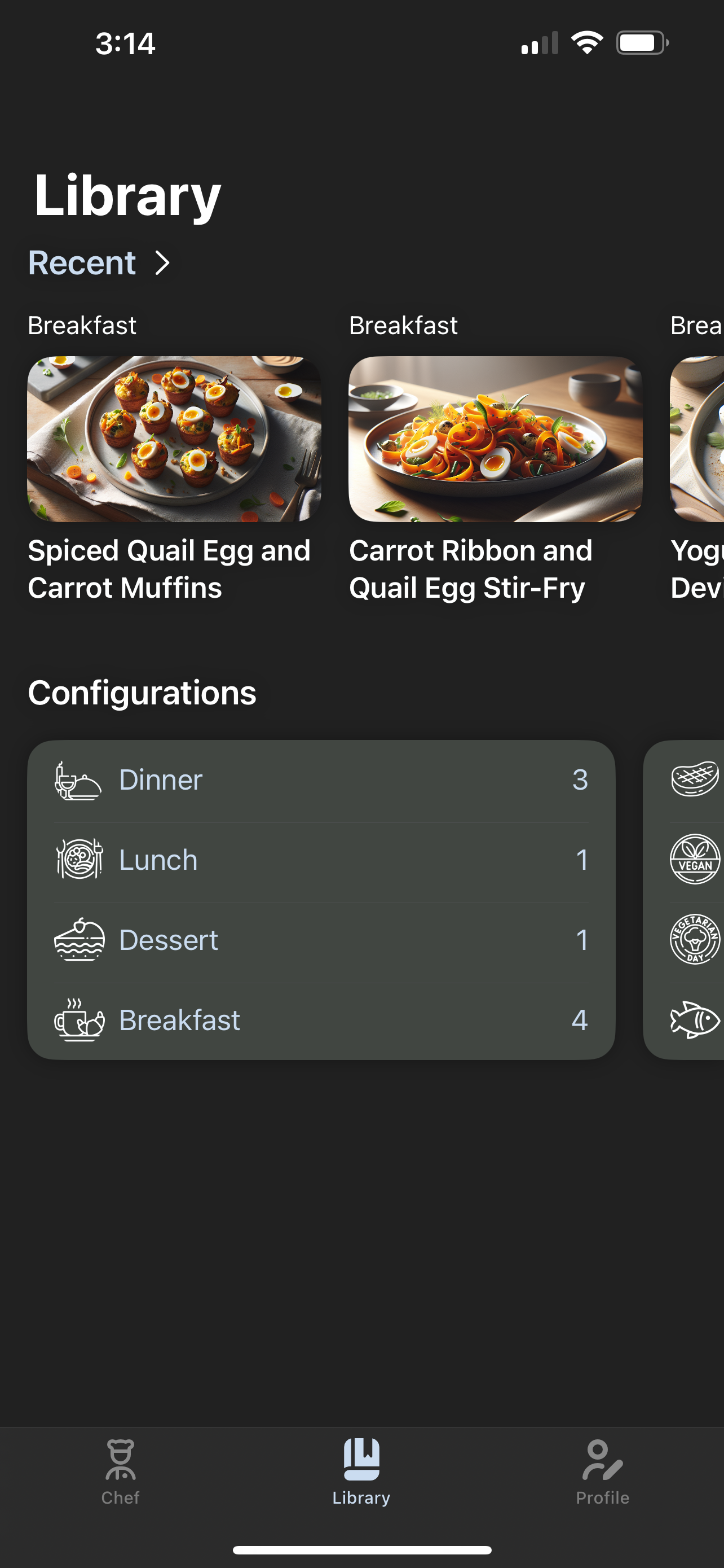 Recipe library screen
