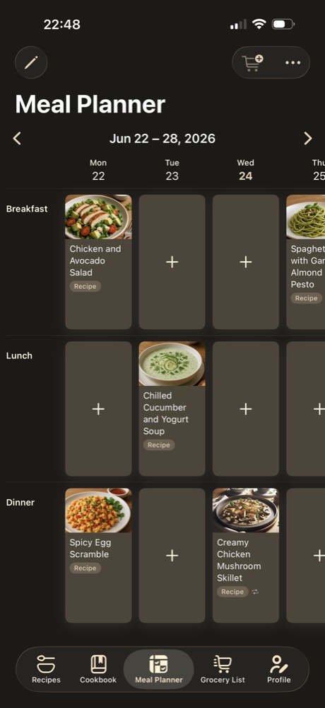 ReciPics meal planner screen