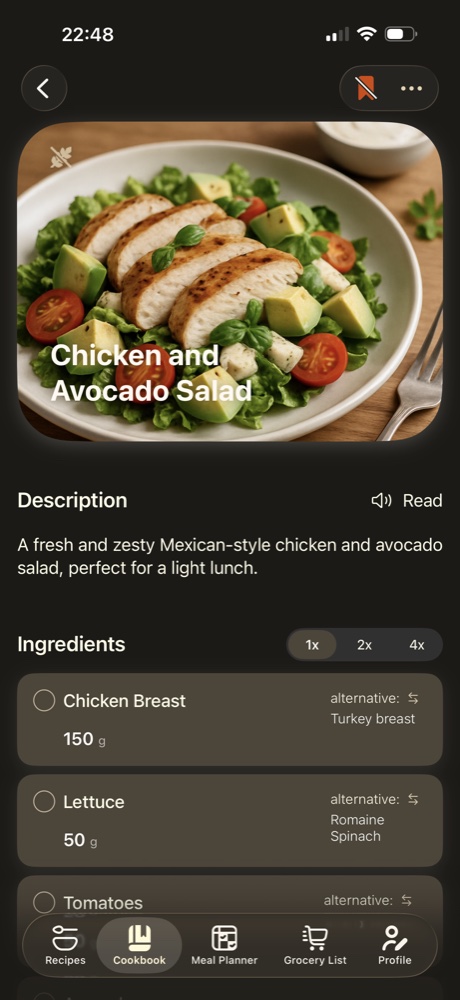 ReciPics recipe details screen