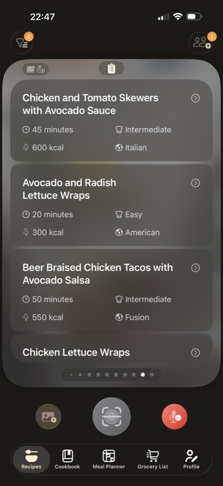 ReciPics recipe suggestions screen