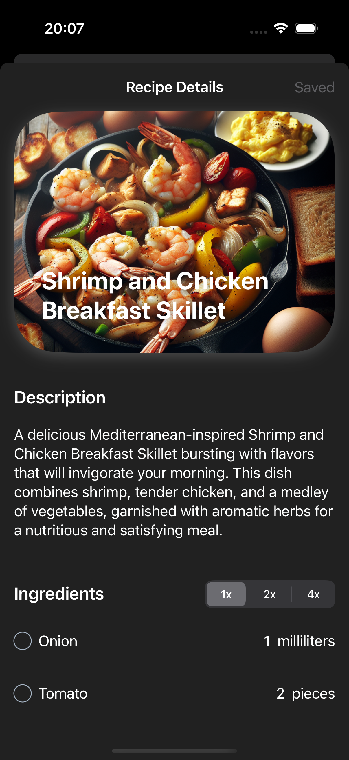 Recipe details screen